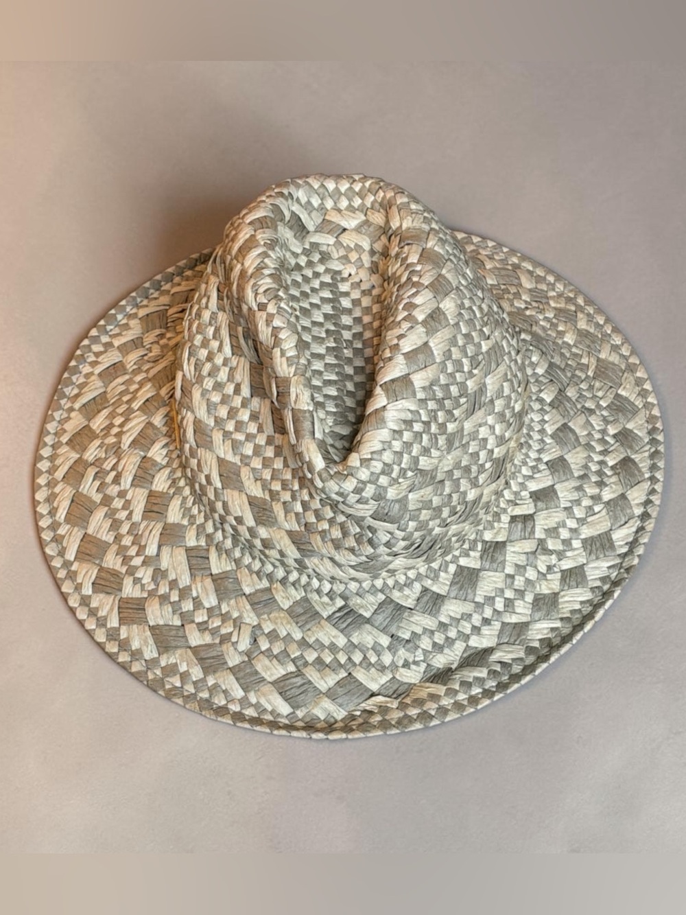 Vince Camuto Taupe Woven Straw Wide Brim Fedora Hat One Size